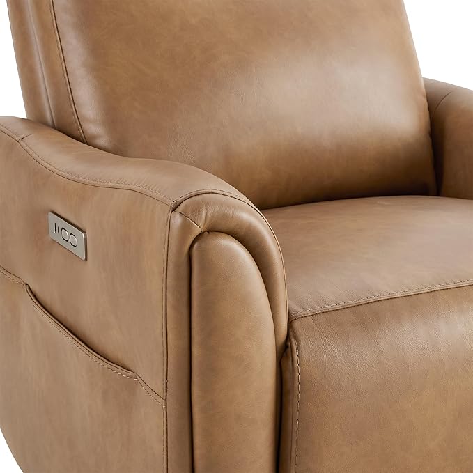 Watson & Whitely Power Recliner Chairs for Adults, Swivel Rocker Recliner Chair with Charging Ports for Living Room, Faux Leather RC011 (Camel)