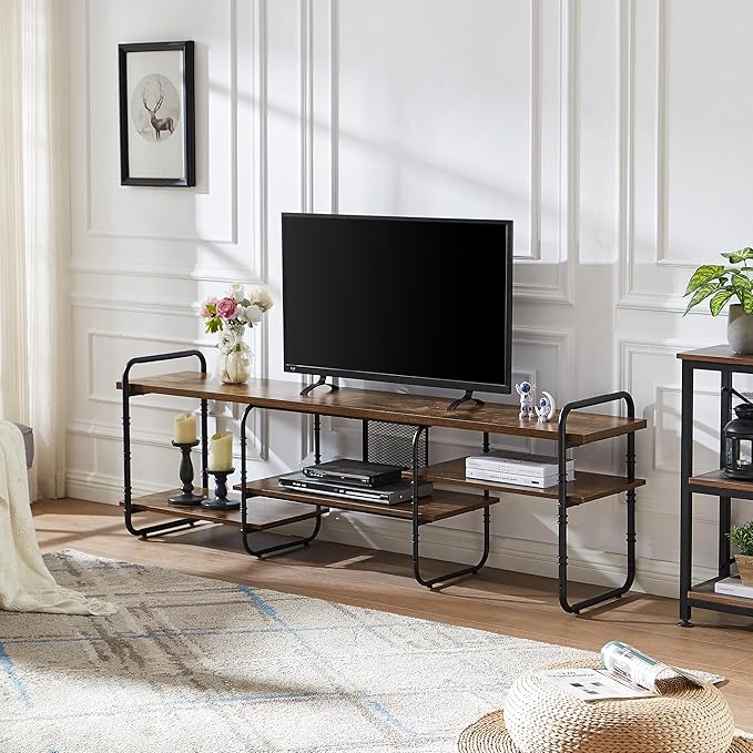VECELO TV Stands up to 75 Inch,Entertainment Center/Media Console Table with Adjustable Storage Shelves for Living Room/Bedroom