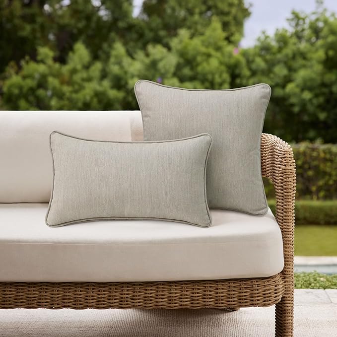 Sunbrella Decorative Outdoor Water Repellent Throw Pillows with Inserts, Set of 4, 20" x12" Pillows for Patio, Backyard, Bed, Couch, and Patio Furniture, Specrtum Pebble