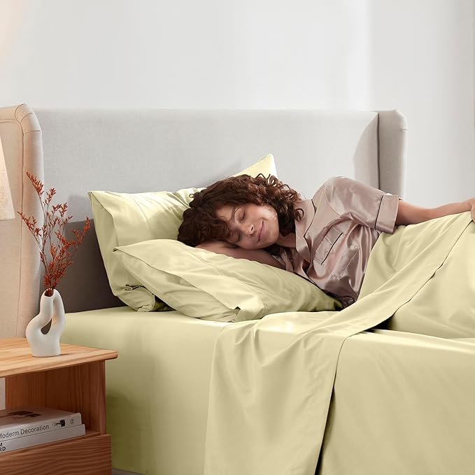 Nestl Split King Sheet Set - 1800 Ultra-Soft Microfiber Bed Sheets - Double Brushed - Deep Pockets - Easy Fit - 5 Piece Set - Bed Sheets & Pillowcases (Split King Size, Vanilla Yellow)