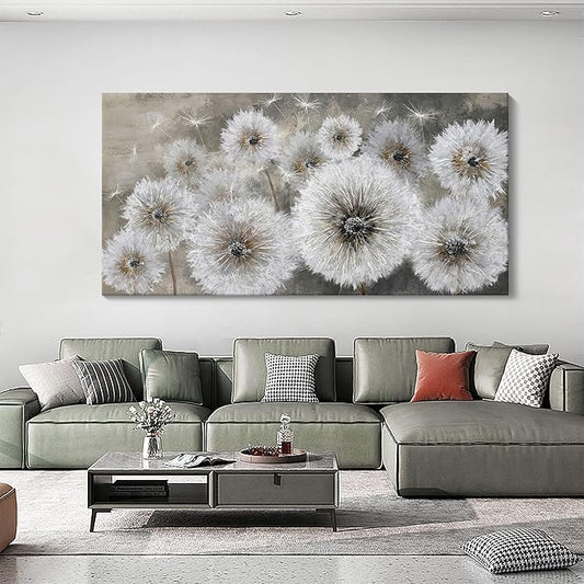 Pogusmavi Wall Art for Living Room & Bedroom - Large Canvas Wall Decor, 24x48, Gray Dandelion Artwork
