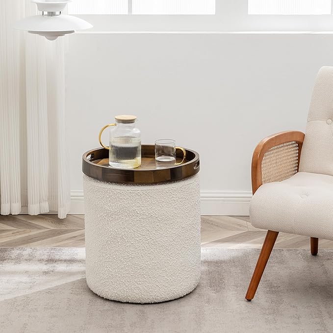 KINWELL 34" Boucle Swivel Barrel Chair with 18" Round Ottoman Set, Fully Assembled Set of Sherpa Accent Chair and Footrest, Modern Comfy Armchair and Footstool for Living Room and Bedroom, Black White