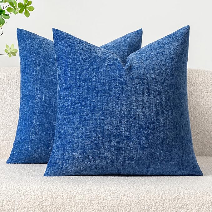 MIULEE Pack of 2 Couch Throw Pillow Covers 16x16 Inch Soft Royal Blue Chenille Pillow Covers for Sofa Living Room Solid Dyed Pillow Cases