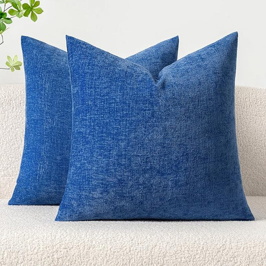 MIULEE Pack of 2 Couch Throw Pillow Covers 16x16 Inch Soft Royal Blue Chenille Pillow Covers for Sofa Living Room Solid Dyed Pillow Cases