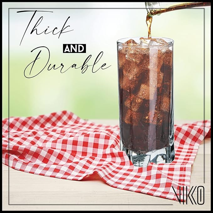 Vikko Drinking Glasses, 12 Oz Drinking Glasses Set of 12, Crystal Clear Glass Cups for Water or Juice, Highball Glass Tumbler & Water Glasses for Drinking…