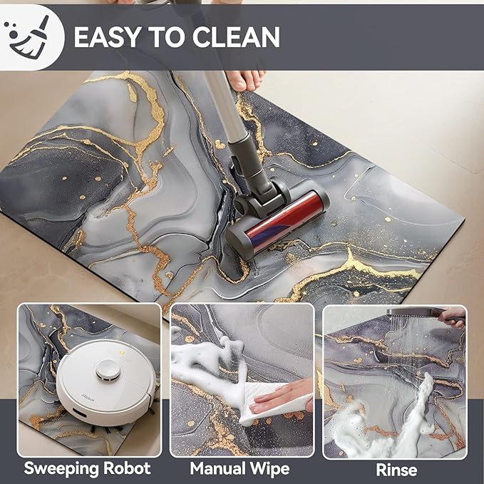 Non Slip Bath Mat Ultra Thin Bathroom Rug Fit Under Door, Rubber Backing Quick Dry Super Absorbent Washable Shower Bath Mats Grey 20x32