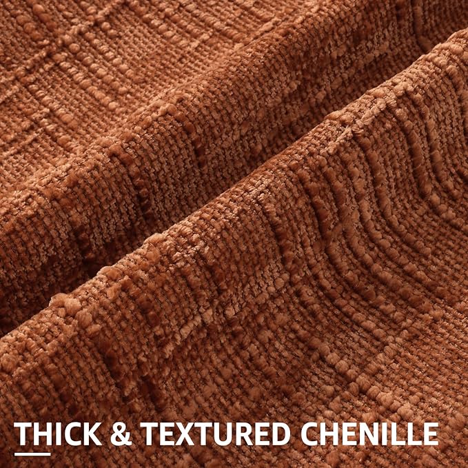 decorUhome Fall Rust Chenille Throw Pillow Covers 18x18 Set of 2 Thick Textured Slubby Couch Pillow Covers Farmhouse Accent Modern Neutral Decorative Pillow Cases for Bed Sofa Living Room