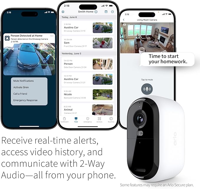 Arlo Essential Security Camera 2K |Outdoor - Indoor | 2nd Gen | Wireless with Spotlight, 2-Way Audio, Color Night Vision, Live Stream, Motion Activation, Real Time Notifications, Wide Angle - White