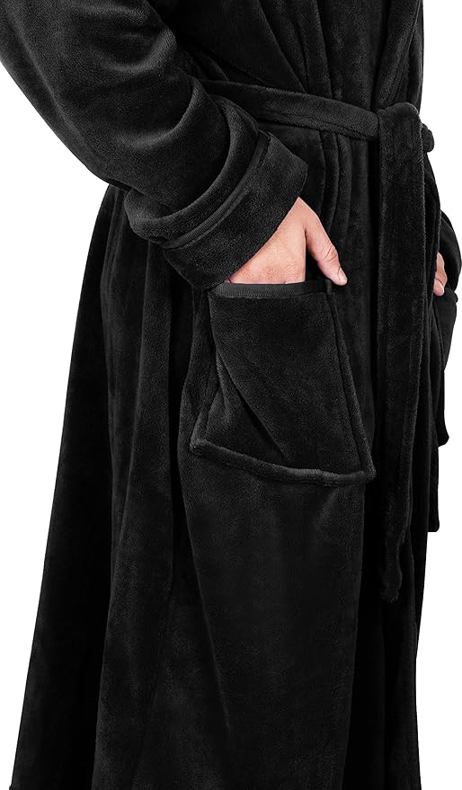NY Threads Mens Robe with Hood, Luxury Plush Fleece Hooded Mens Bathrobe, Spa Bath Robe for Men