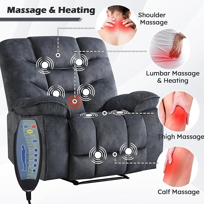 Oversized Electric Recliner Chair with Massage and Heat, 41" Wide Power Reclining Chairs with USB Port, Breathable Fabric Overstuffed Reclining Sofa for Living Room Bedroom (No Lift)