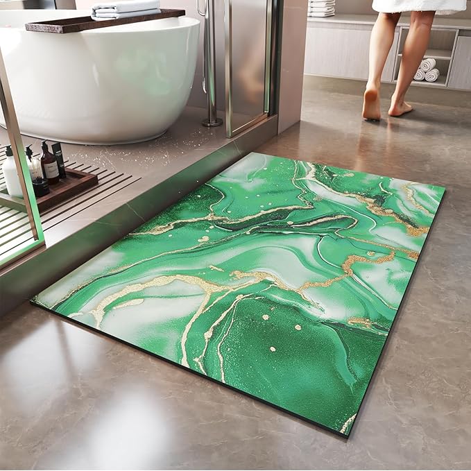 Non Slip Bath Mat Ultra Thin Bathroom Rug Fit Under Door, Rubber Backing Quick Dry Super Absorbent Washable Shower Bath Mats Green 16x24