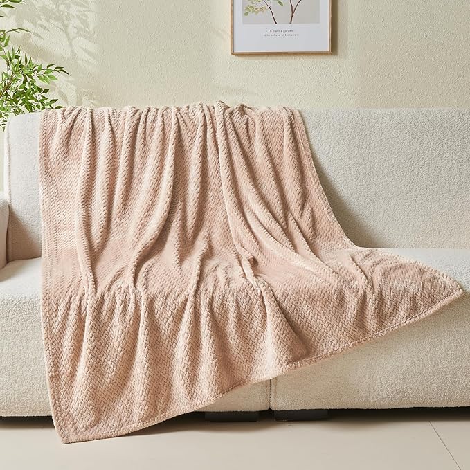 NEWCOSPLAY Super Soft Twin Blanket Taupe Premium Silky Flannel Fleece Leaves Pattern Lightweight Bed Blanket All Season Use (Taupe, Twin(60"x80"))