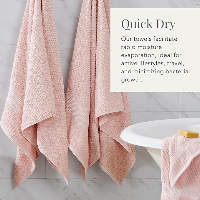 NY Loft 100% Cotton Hand Towel 6 Pack | Super Soft & Absorbent Quick-Dry Hand Towels 16" x 28" |Textured and Durable Cotton | Trinity Collection (6 Pack Hand Towel, Light Pink)