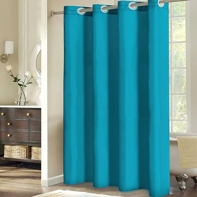 Furlinic Teal Extra Long Shower Curtain No Hooks Needed 96 Length,Waterproof Fabric Shower Curtain Liner,Bathroom Curtains for Hotel with 10 Plastic Split Grommets, Machine Washable,78x96 Inch.
