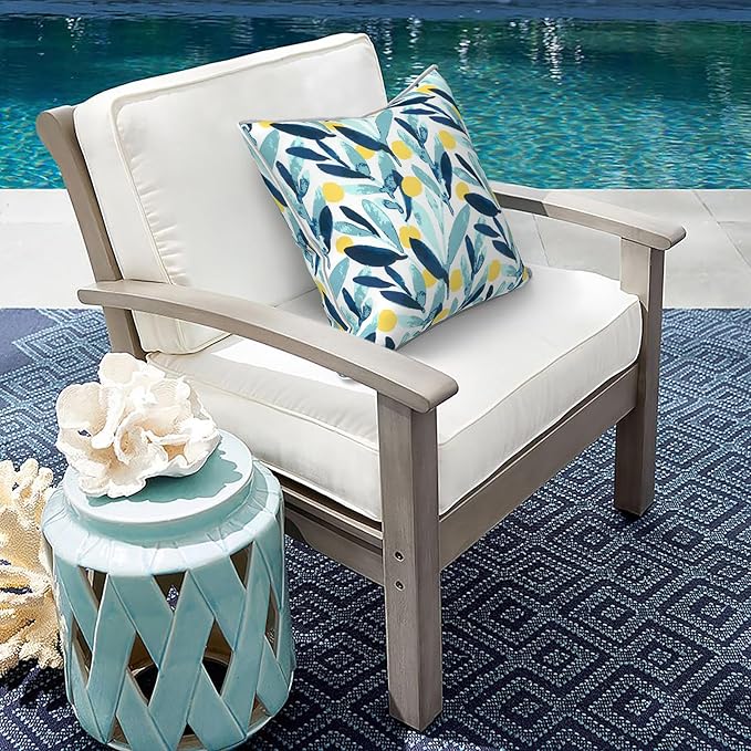 Outdoor Throw Pillow Covers Pack of 2, Decorative Water Repellent Square Pillow Cases with Piping 18x18 Inch, Patio Pillowcases for Home Patio Furniture Use, Leaves Multi