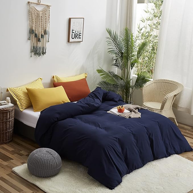 Luxlovery Navy Blue Comforter Set Full Dark Blue Bedding Comforter Set Full Solid Color Soft Breathable Blanket Quilts Cozy Comforter for Women Men Adults