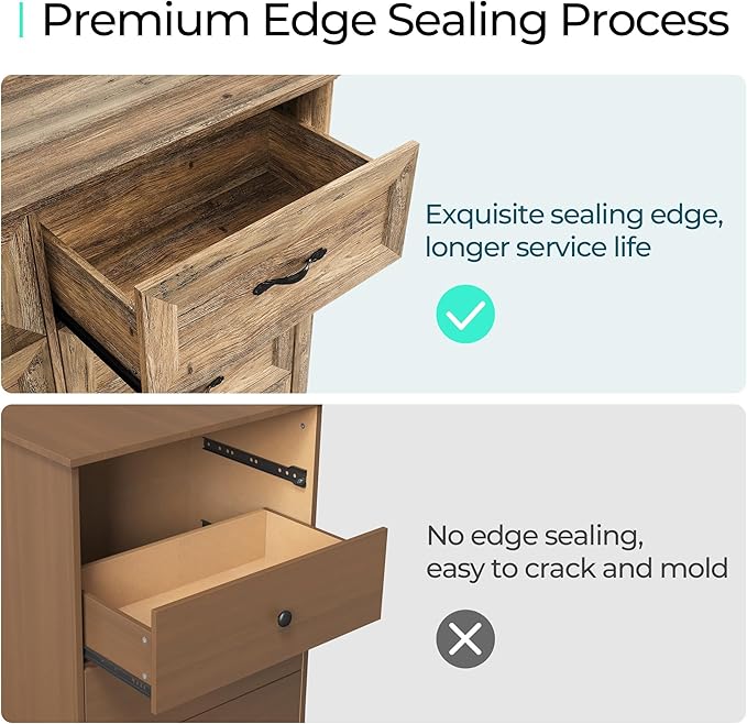 LINSY HOME Farmhouse 8 Drawers Dresser Chests for Bedroom, Wood Dresser Wide Chest of Drawers, Storage Dressers Organizer for Bedroom, Living Room,Hallway, SGS Certified