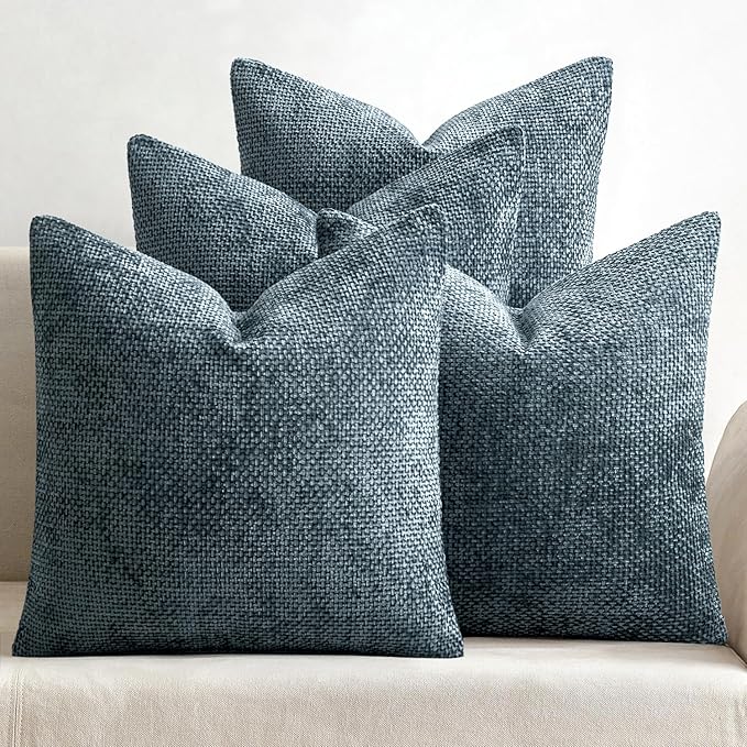 MIULEE Pack of 4 Couch Throw Pillow Covers 20x20 Inch Navy Blue Soft Decorative Chenille Pillow Covers Farmhouse Accent Cushion Covers for Boho Home Decor Sofa Bedroom Living Room