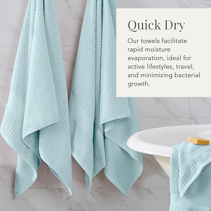 NY Loft 100% Cotton Towel Set 6 Piece | Super Soft & Absorbent Quick-Dry 2 Bath Towels 2 Hand Towels & 2 Washcloths |Textured and Durable Cotton | Trinity Collection (6 Piece Set, Seafoam)