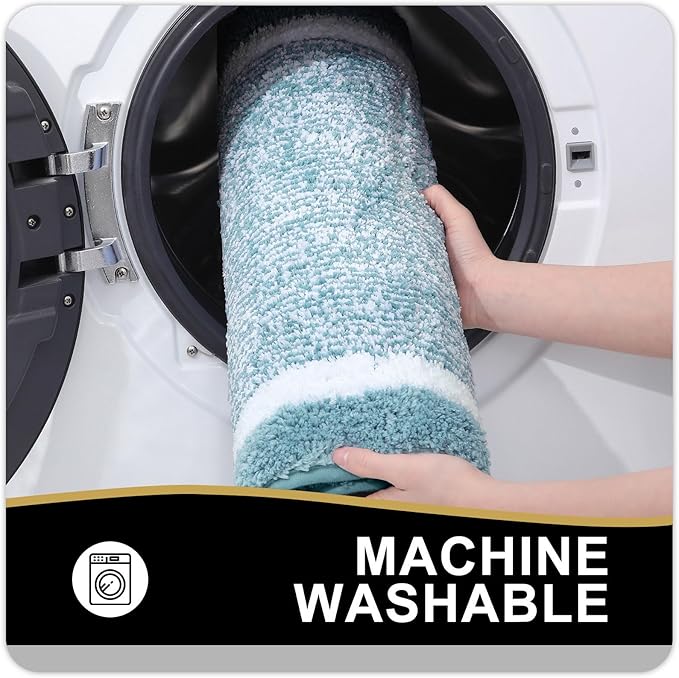 OLANLY Bathroom Rugs 30x20, Extra Soft and Absorbent Microfiber Bath Mat, Non-Slip, Machine Washable, Quick Dry Shaggy Bath Carpet, Suitable for Bathroom Floor, Tub, Shower (Medium, Light Blue)