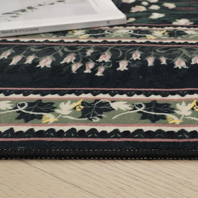 Circle Rug Impressionist-Style Vintage Round Rug 4ft Non Slip Low Pile Small Circular Rug for Bedroom Bathroom Entryway Kids Room Office College Dorm, Green