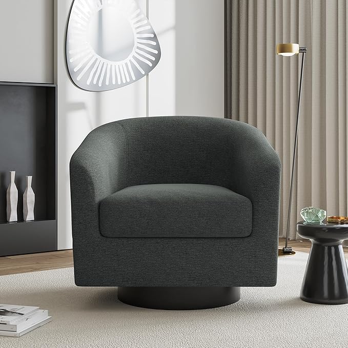 UIXE Swivel Accent Chairs Set of 4, Chenille Barrel Chair Upholstered Armchair for Living Room, Modern Round Arm Chair Small Single Sofa Bedroom Reading Seat - Gray