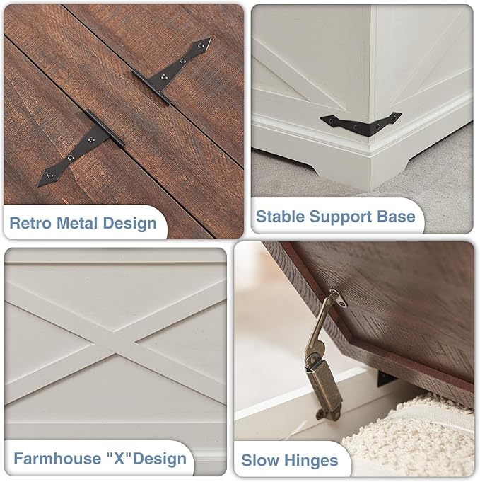 Farmhouse Square Coffee Table with Storage, Wood Center Table with Hinged Lift Top, Rustic Cocktail Table with Large Hidden Storage Compartment for Living Room, Bedroom,Antique White