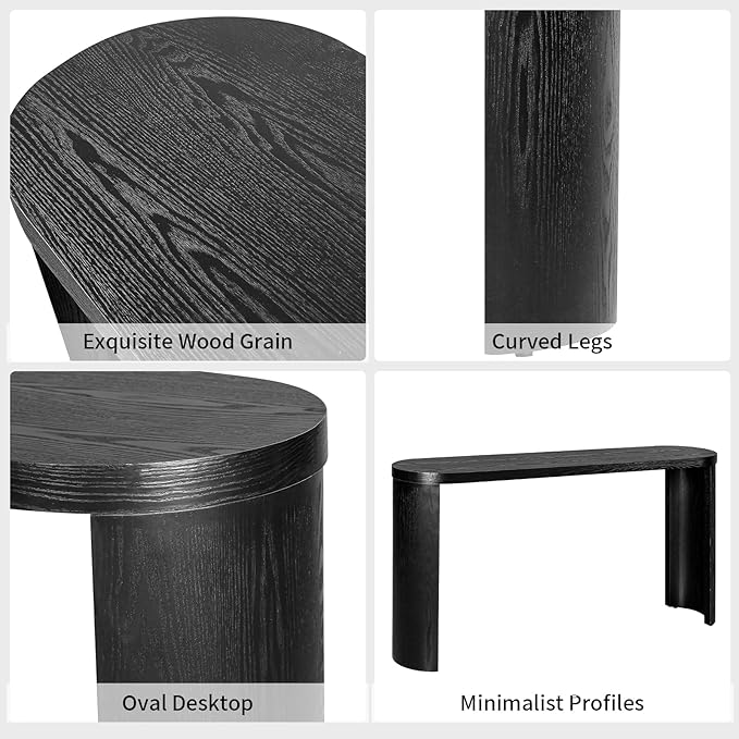 60" Wood Console Table for Entryway, Long Sofa Table Behind Couch Narrow Entryway Table with Curved Legs 2 Types of Installation for Living Room, Hallway, Foyer, Easy Assembly, Black