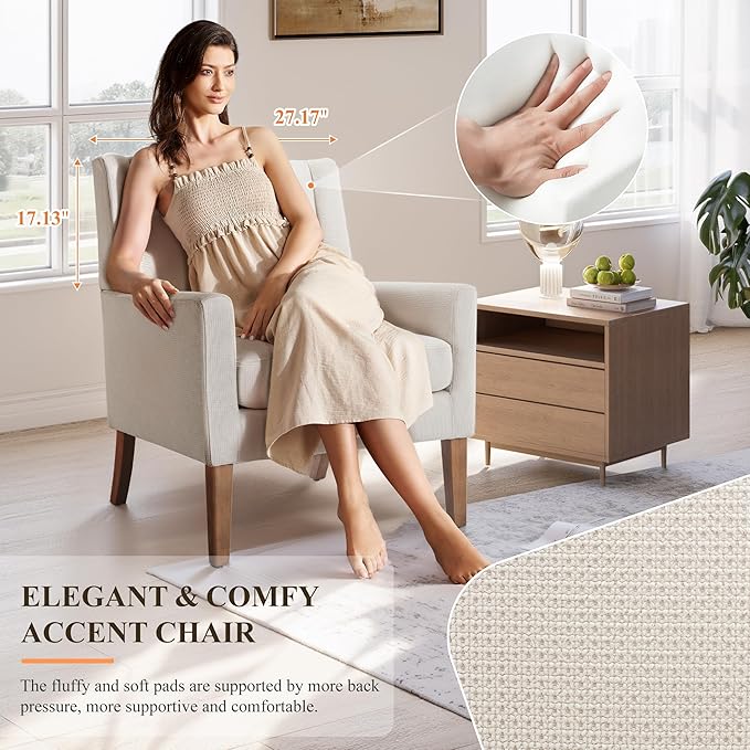 Accent Chairs for Living Room, Mid-Century Wooden Fabric Living Room Chairs, Arm Chair, Side Chairs for Living Room, Bedroom, Reading Nook