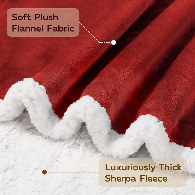 BEAUTEX Sherpa Fleece Throw Blankets, Soft Fluffy Flannel Plush Blanket and Throw, Fuzzy Cozy Red Cuddle Blankets for Couch Bed Sofa Adults (50" x 60", Wine)