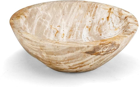 KALIFANO - 9" Brown Small Petrified Wood Bowl, Hand-carved, Timeless, Unique, and Elegant Decor Accent, Office or Home Decor