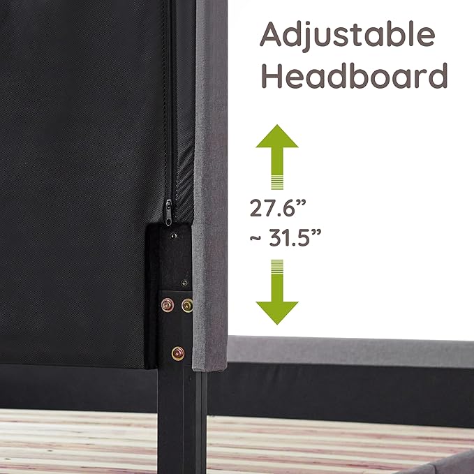 Livinia Stella Full Size Platform Bed, Fabric Upholstered Full Bed Frame with Height Adjustable Headboard Footboard, Strong Wood Slats, No Box Spring Needed, Gray