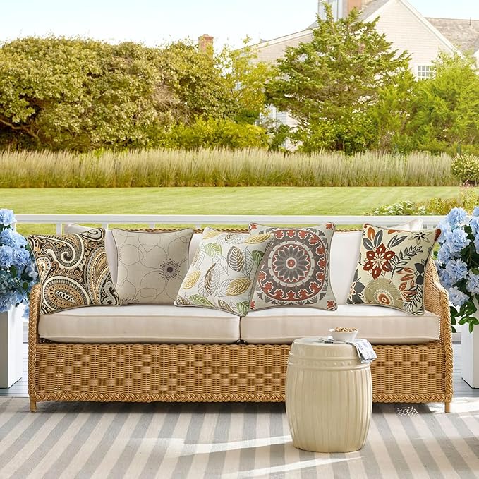 Outdoor Sunbrella Decorative Pillows Pack of 4, 16" x 16" Outdoor Pillow Set for Couch Bed Throw Patio Sofa, Airies Marble