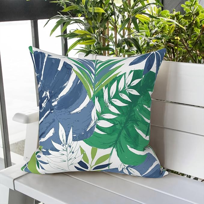 LVTXIII Outdoor Throw Pillow Covers 16 x 16 Inch, Covers ONLY Modern Cute Pattern Decorative Square Toss Pillow Case Pack of 2 for Home Patio Garden Sofa Bed Furniture, Islamorada Blue Green
