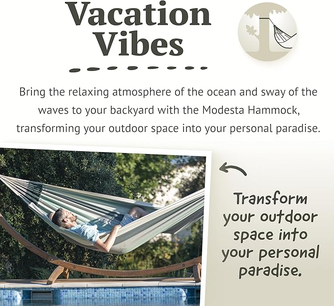 LA SIESTA Modesta Organic Cotton Indoor/Outdoor Hammock, Max 355 Lbs, 2-Person, Olive