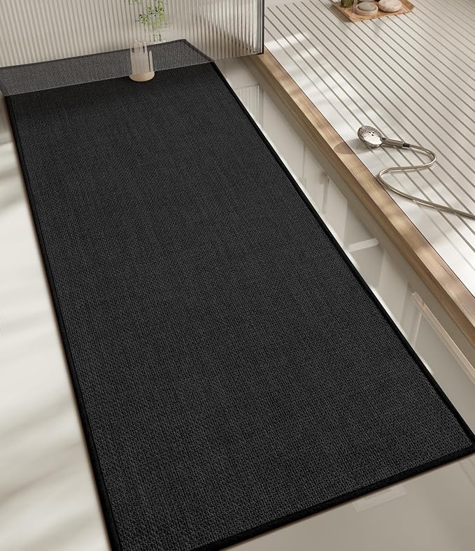 chakme Bathroom Rugs Mat 59x17, Ultra Thin Non Slip Bath Mats Runner Quick Dry Absorbent Bath Mat for Bathroom Floor, (Black, 59"x17")