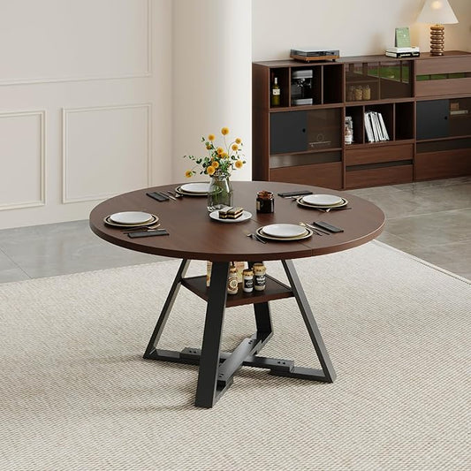 45.3" Walnut Round Dining Table Set with 4 Chairs – Mid-Century Modern Small-Space Kitchen & Dining Room Furniture for Apartment or Breakfast Nook