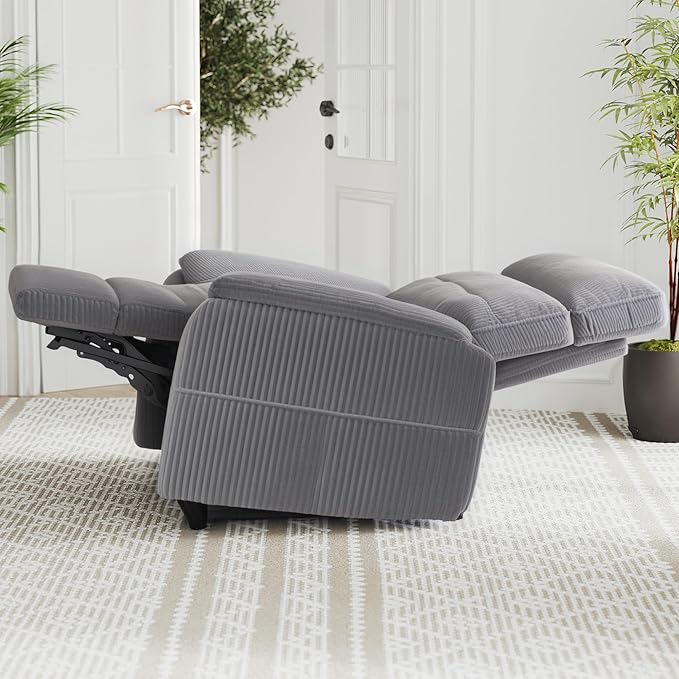 Claiks Zero Gravity Recliner Chair, Oversized Reclining Chair for Adults, Adjustable Electric Reclining Sofa Lounge with USB&Type-C Ports, Side Pocket, for Living Room, Corduroy, Grey