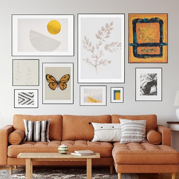 16x24 Frame | 16x24 Poster Frame With Mat For 12x18 | Metal Aluminum Picture Frame With Tempered Glass | Minimalist Modern Poster Frame | Hanging Hardware Included | Black