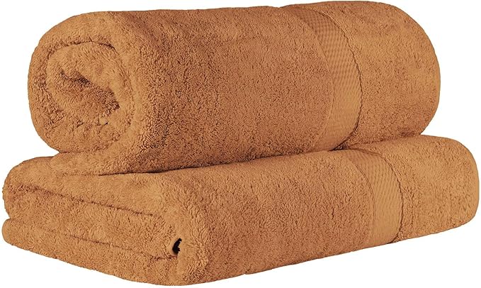 Superior Egyptian Cotton Pile Bath Sheet Set of 2, Ultra Soft Luxury Towels, Thick Plush Essentials, Absorbent Heavyweight, Guest Bath, Hotel, Spa, Home Bathroom, Shower Basics, Rust