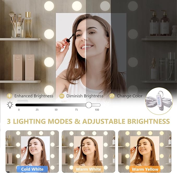 Vanity Makeup Desk with Mirror and Lights, Farmhouse Vanity Table Set with Storage Drawers, Charging Station & Chair, 43" Large Rustic Dressing Table, 3 Lighting Modes for Women Girls Bedroom, Grey