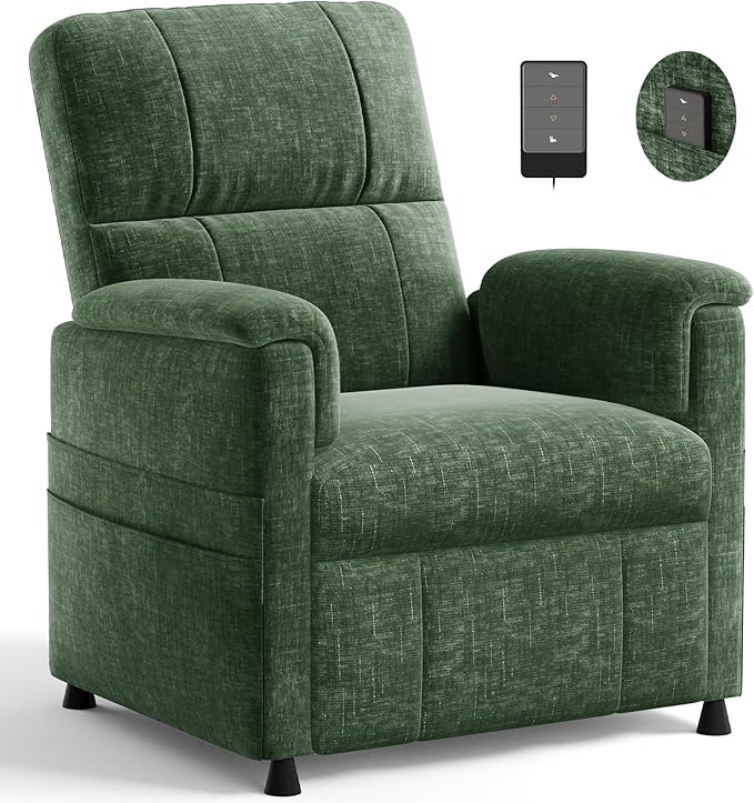 Amada Power Recliner Chair for Adults, Chenille Electric Reclining Chair for Small Spaces with Remote & Side Pockets, Thick Seat Cushion for Home Theater, RV, Living Room & Bedroom
