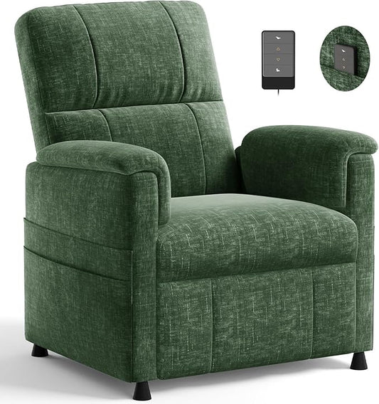 Amada Power Recliner Chair for Adults, Chenille Electric Reclining Chair for Small Spaces with Remote & Side Pockets, Thick Seat Cushion for Home Theater, RV, Living Room & Bedroom