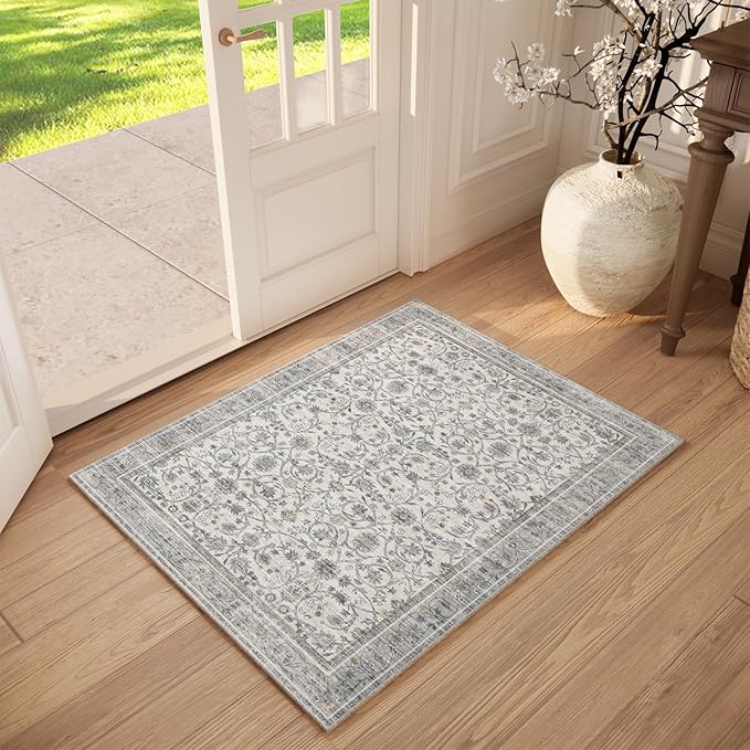 Washable 2'x3' Non Slip Rug Vintage Soft Low Pile Lightweight Boho Area Rugs for High-Traffic Areas (Entryway, Kitchen, Hallway), Farmhouse Decor