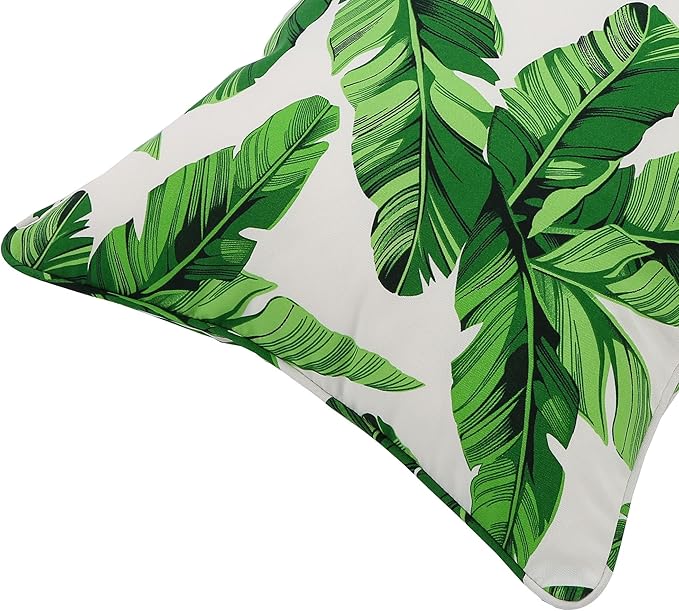 Outdoor Throw Pillow Covers 18x18 Inch, Set of 2, Cover Only! Waterproof Fade Resistant Decorative Cushion Sham Pillow Cases for Patio Furniture Chair Couch Sofa - Green Leaves White
