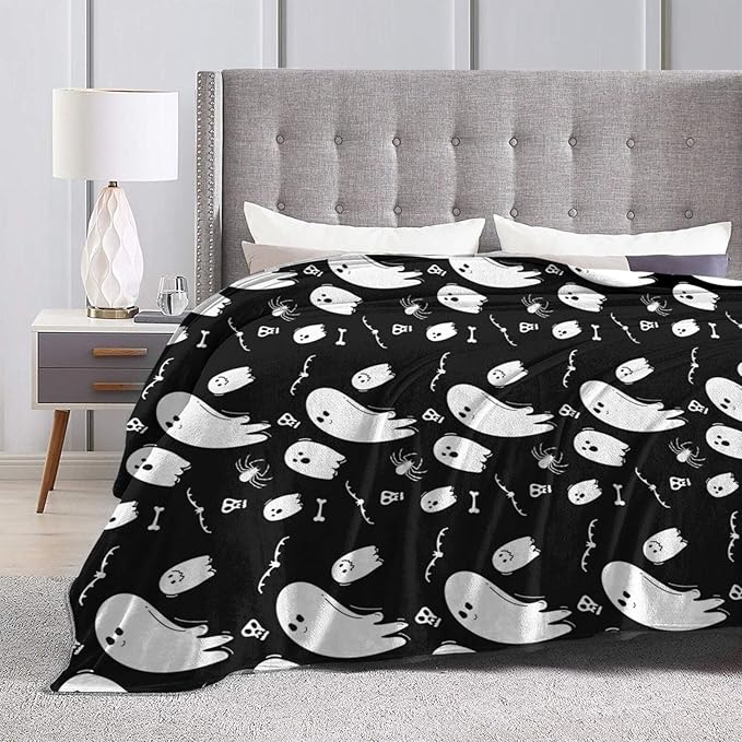 Halloween Ghost Throw Blanket 60x50 Inches Gifts for Mens Womens Boys Girls Soft Flannel Plush Blankets for Bed, Sofa, Couch, Travel, Camping