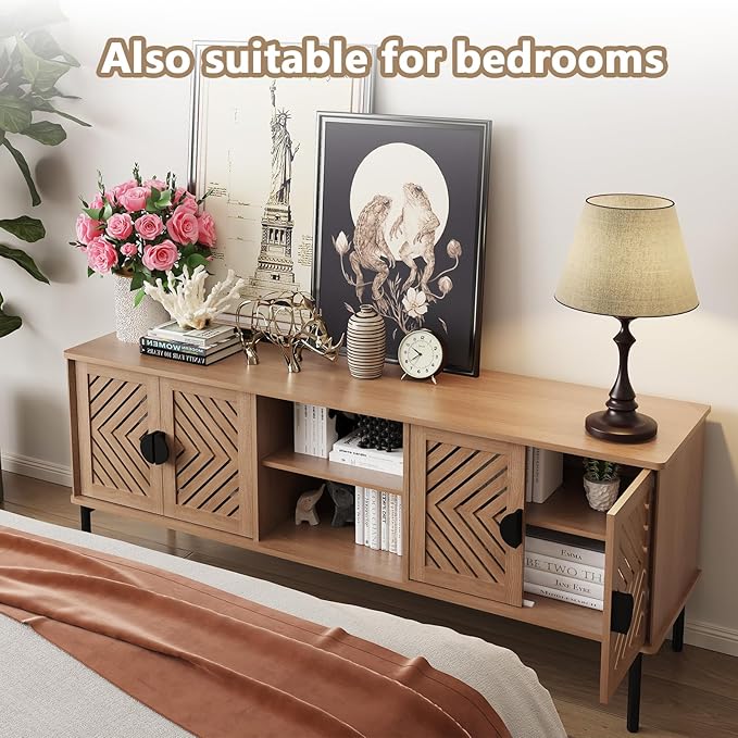 ARTPOWER 63" Modern TV Stands for Living Room, Long Entertainment Center with Storage, TV Console for 55 60 65 70 Inch TV, Bedroom TV Cabinet with Doors, Wood Media Console, Television Stand, Wood