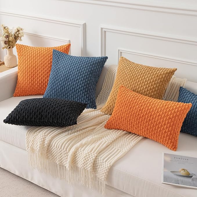 Kevin Textile Fall Pack of 2 Corduroy Decorative Throw Pillow Covers 12x20 Inch Soft Boho Striped Pillow Covers Modern Farmhouse Home Decor for Spring Sofa Living Room Couch Bed Orange