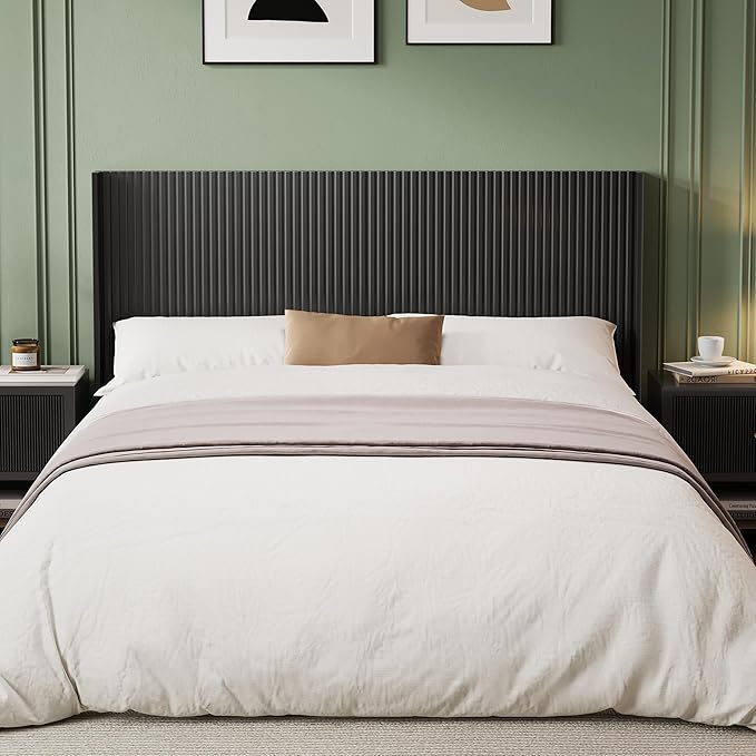 80.3" Wide Wooden Headboards King Size, Modern Wood Headboard King Size Headboard Only, Farmhouse Head Board Only, Wall Mounted Head Board, Boho Headboards, Black