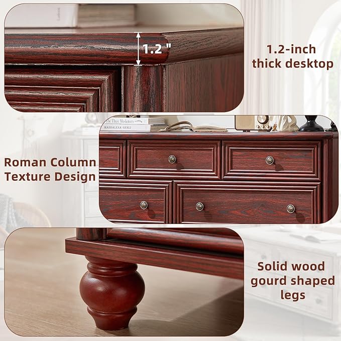 Farmhouse Dressers & Night Stand Set of 3, Wood 54" Wide Dresser & 45" Tall Chest of Drawers, 18" Roman Column Nightstand, Bedroom Furniture 7 Drawer Dresser Set for Bedroom Home Living Room Hallway